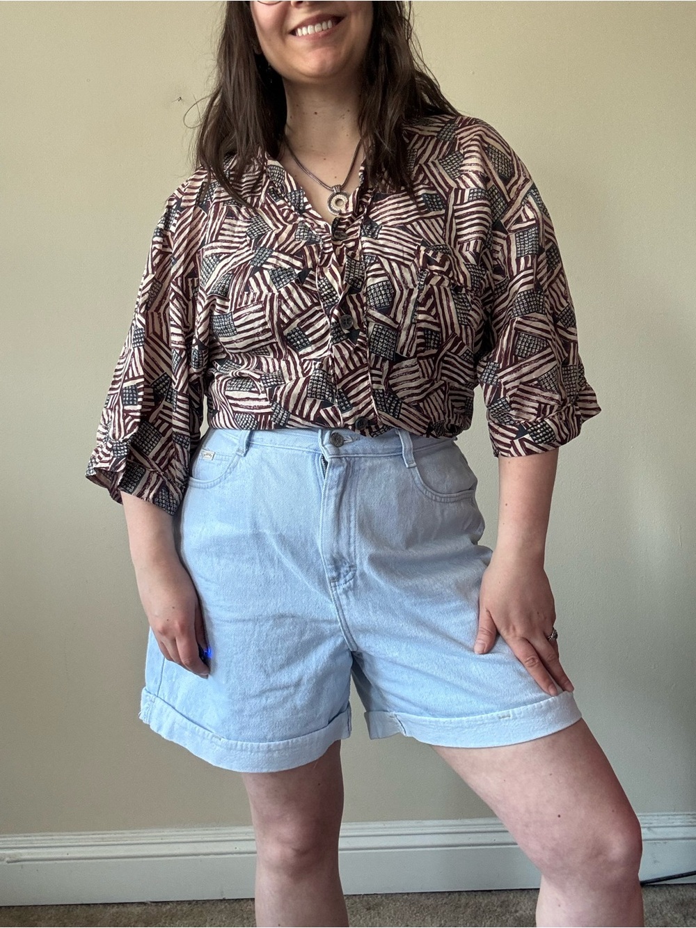 Vintage Jeffrey Banks Flag Print Buttondown Top
